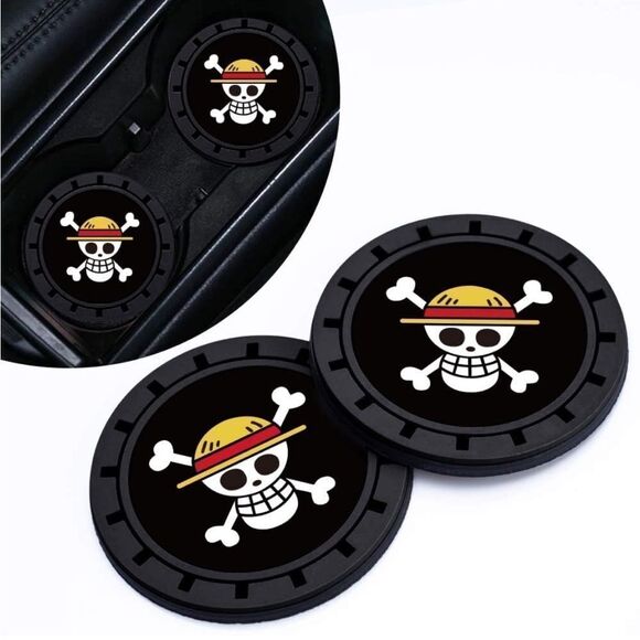 Skull and Crossbones car cup Coasters in black  Set of 2 NWT - Picture 1 of 8